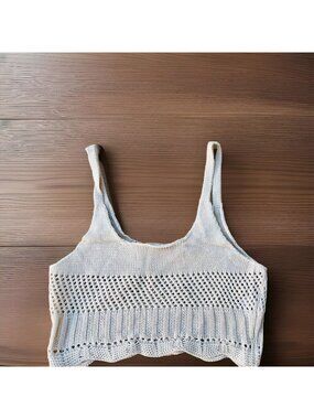 Swell Beige Crochet Crop Top Size L Boho Beach Festival